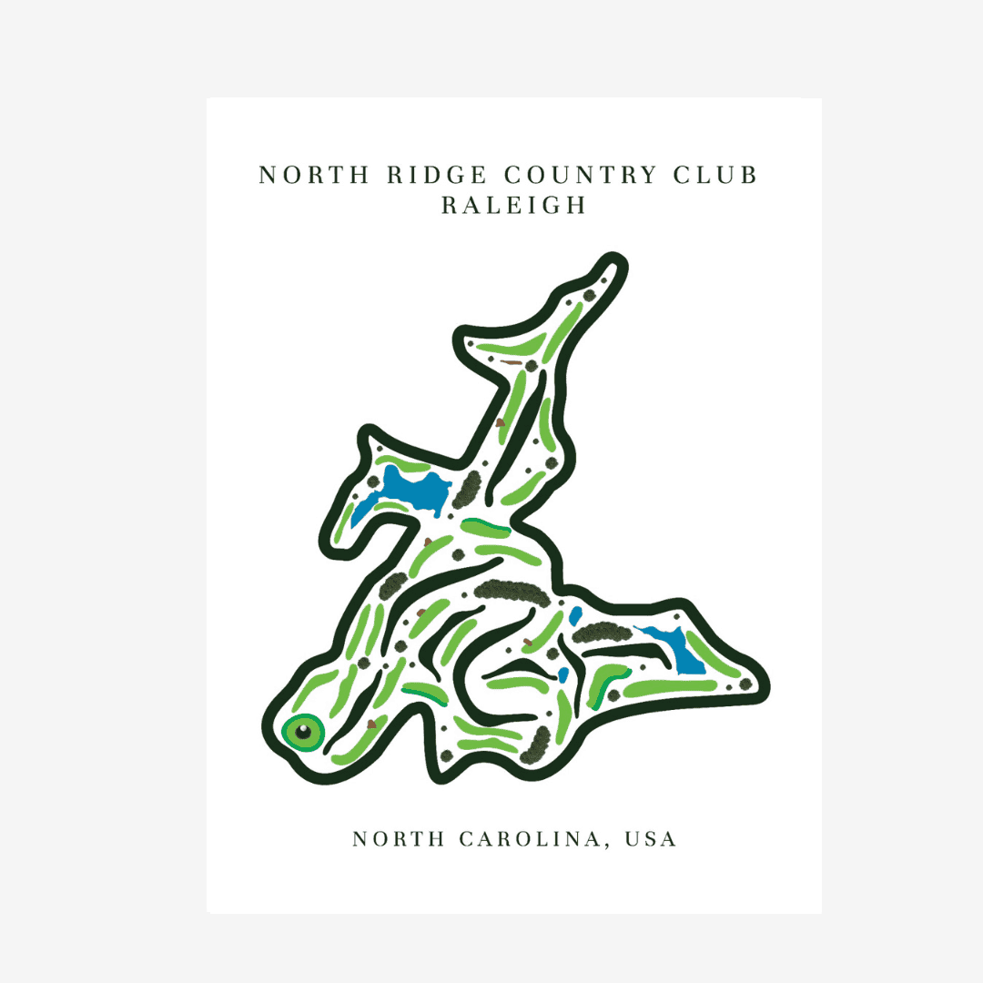 North Ridge Country Club Golf Course Print, North Carolina, Golf Map Artworks